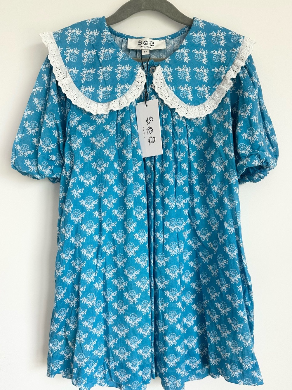 Brand New w Tags! SEA NY Girls Annika Print Puff Sleeve Cotton Dress Size 6Y
